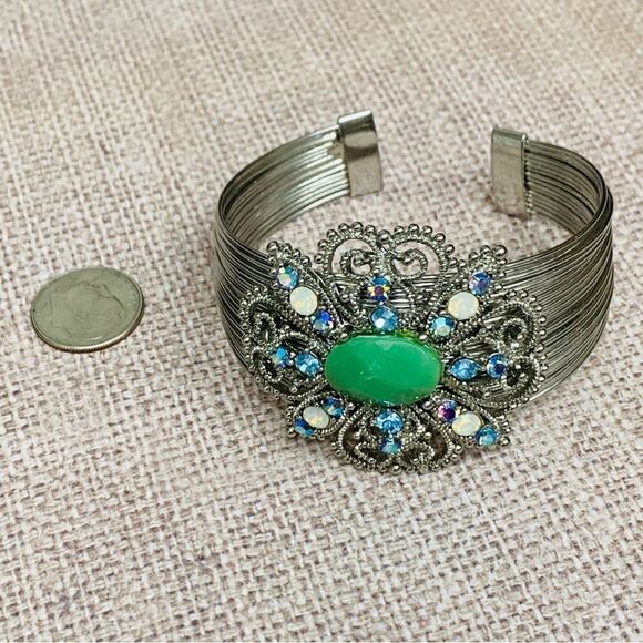 Silver Multi Wire Crystal Cuff Bracelet - Picture 1 of 2